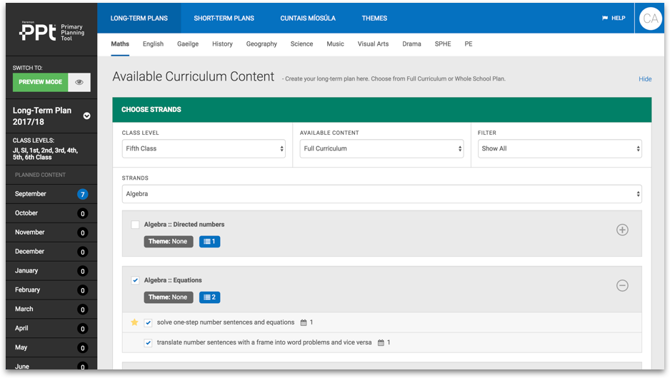 Primary Planning Tool Curriculum Content - Software Development by Radii.ie