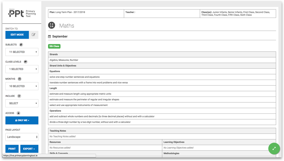 Primary Planning Tool Preview - Software Development by Radii.ie